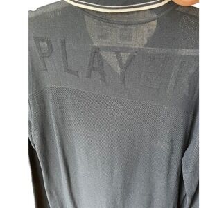 Versace Sport Vtg 90s Navy Polo Sweater "Player" Back White Tip Mesh US Size M